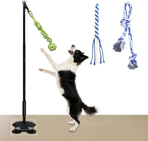 Indoor Suction Cup Dog Toy with 3 Ropes - Adjustable Height Tug Toy for Small to Large Dogs, Interactive Boredom Relief for Solo Play on Tile Floors