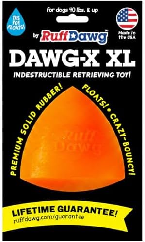 Ruff Dawg Indestructible Dawg-X XL – Heavy-Duty Solid Rubber Fetch Toy for Dogs 40 lbs & Up – Crazy Bounce & Floats – Made in USA – Assorted Neon Colors