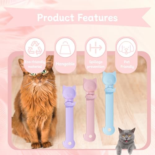 RUIAN 3 Pack Cat Treat Spoon Dispenser, Mess-Free Lickable Treat Feeder for Cats, Squeeze Spoon for Wet Food & Treat Tubes, Easy Clean, BPA-Free Plastic Cat Feeding Spoon