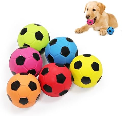 2'' Latex Squeaky Dog Soccer Ball Toys, Dog Football Ball for Puppy Small Medium Dogs, Vibrant Colors Soccer Chew Fetch Throw Balls 6 Pcs/Set