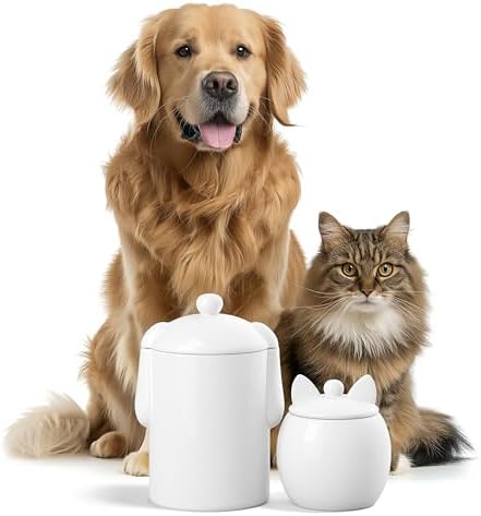 Barnyard Designs Airtight Ceramic Pet Treat Jar Set of 2 White (Dog & Cat)