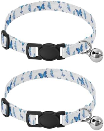 Butterflies Blue White Cat Collar 2 Pack for Puppy Adjustable Length 10.6" to 17.1"