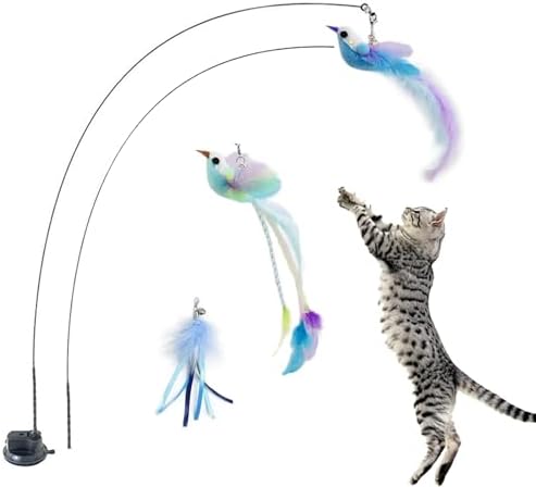 Cat Toys Interactive Hands-Free 6 Pack Cat Toys for Indoor | Cats Toy Wand Natural Bird Feather, Suction Cup Pet Indoor Dancing Playing Toys, Suction Cup Pet Dancing Playing