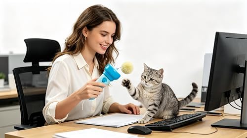 Hands-Free Electric Cat Toy Interactive Teaser Entertainment Toy for Kitten, One-Click Pop Out & Auto Retractable Cat Wand Toy with Soft Balls, Kitten Teaser Toys for Indoor Cats (Sky)