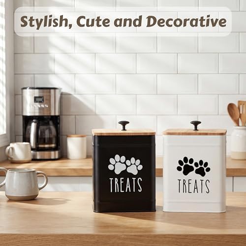 PERFNIQUE Dog Treat Container, Airtight Dog Treat Jar, Dog Cookie Jar for kitchen Counter, Pet Treat Container, Dog Food Storage, Treat Jars for Pets, Cat Treat Container, 7.8''x6.2 (Black)