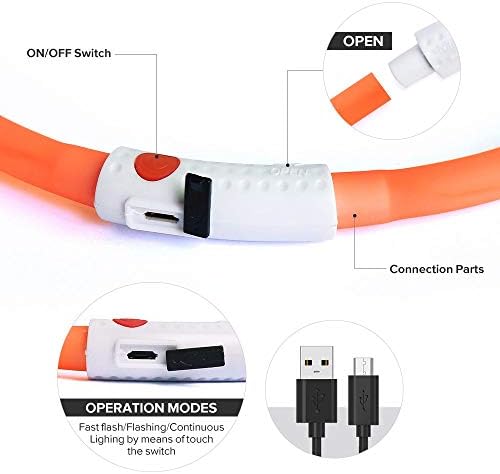 BSEEN Light Up Dog Collar, Glowing LED Dog Collar Rechargeable Cuttable Lighted Puppy Collar Safety Dog Lights Makes Your Beloved Dogs Be Seen at Night(Orange)