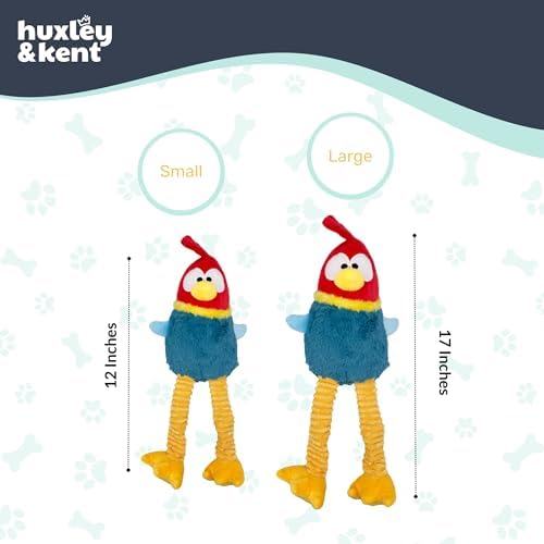 Huxley & Kent Funny Dog Toy w/Squeaker – Power Plush Squeaky Dog Toys for Small, Medium & Large Dogs – Soft Stuffed Animal for Indoor Play & Fetch - Squeak to Crunch - Lankies Red Rooster, Large