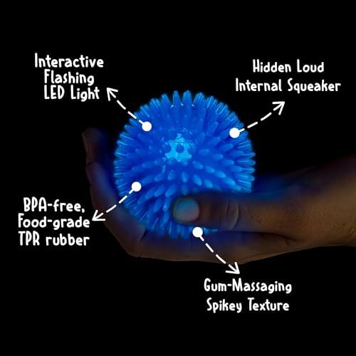 Gnawsome™ 3.5” Spiky Squeak & Light Ball Dog Toy - Medium, Cleans Teeth and Promotes Good Dental and Gum Health for Your Pet, Colors will vary, 3.5"