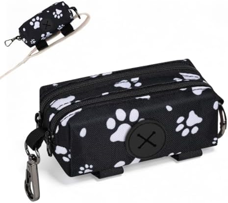 Dog Poop Bag Holder for Leashes 2 Zipper Pockets Black 1 Pack