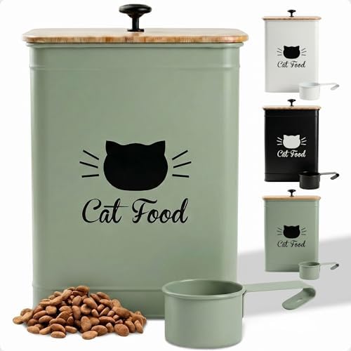 Metal Cat Food Container with Scoop 5-7 lb (25 Cup), w/ Airtight Bamboo Lid