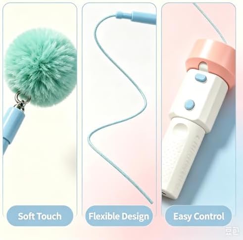 Electric Cat Toy Interactive Teaser - Tpye-C Charging Entertainment Toy for Kitten, One-Click Pop Out & Auto Retractable Cat Wand Toy with Soft Balls, Kitten Teaser Toys for Indoor Cats (White)