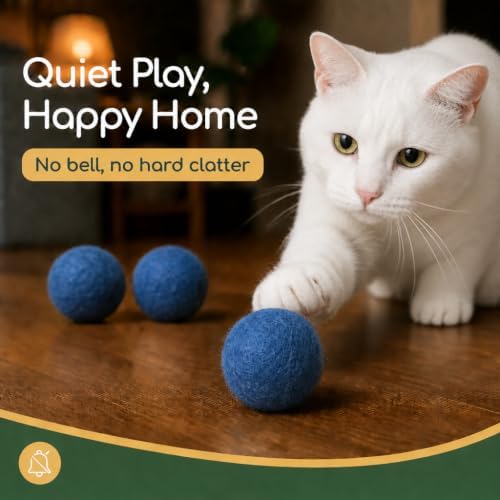 Wool Cat Toys - Felt Cat Toy Balls for Small Pet Fetch and Play - Eco Friendly Quiet Wool Ball Cat Toy for Cats and Kittens - Choose Your Colors 6PCS Blue