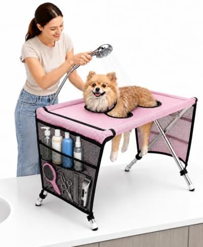 2-in-1 Foldable Pet Grooming Bed, Portable Dog Washing Station，E