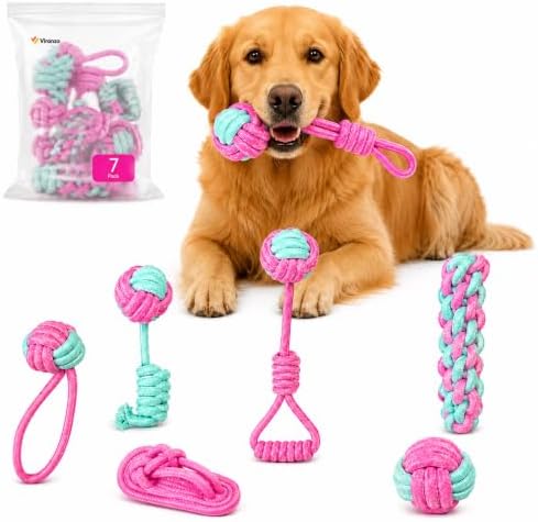 7 Pack Puppy Teething Toys for Aggressive Chewers Dog Rope Toy for Training