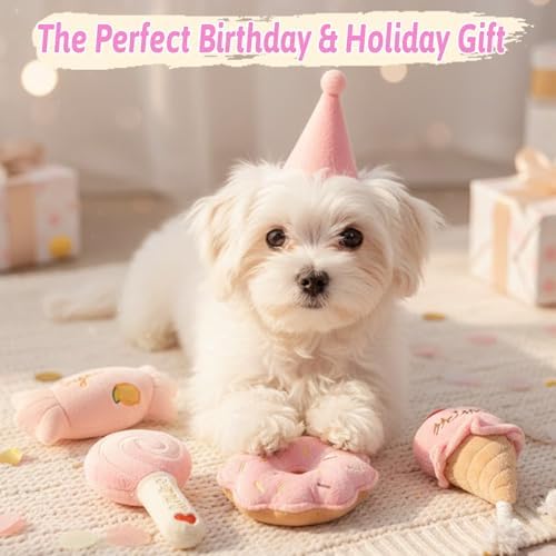 Small Dog Toys, Cute Pink Plush Dog Toy Set, Dog Squeaky Toys, Durable Dog Stuffed Toys & Dog Chew Toys for Puppies and Small Dogs