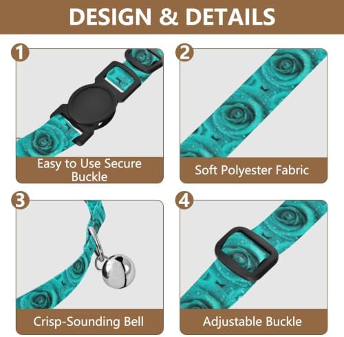 Turquoise Rose Petals Collar for Cats, 2 Pack Decorative Pet Collar with Bell