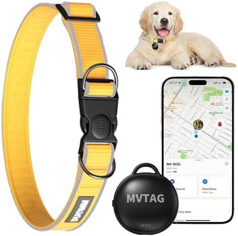 Dog Collar with Tracker GPS - Unlimited Range/Tracking Device/Lost Mode for Dogs Adjustable Size Smart Collar Set - Works with Apple Find My (iOS only)