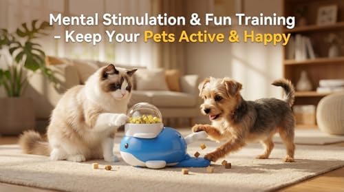 Duck-Shaped Interactive Slow Feeder for Cats & Dogs, Automatic Treat Dispenser Toy for Mental Stimulation and Anxiety Relief, Suitable for Small-Medium Pets (Little Whale Treat Dispenser)