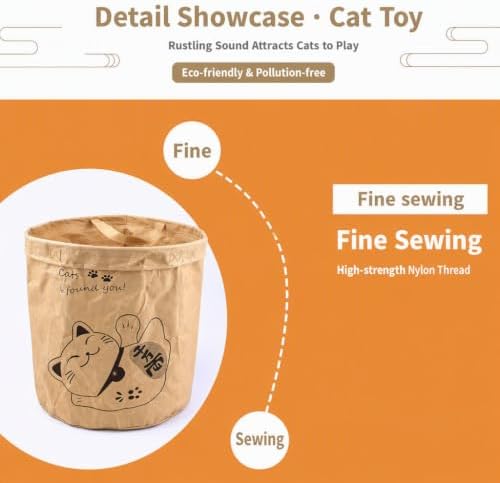 Crinkle Cat Sack,Crinkle Bag,25.6 x 19.7 Inch Large Cat Play Bag, Interactive Kraft Paper Cat Hideaway & Tunnel Toy, Foldable Cat House, Cute Room Decor (Lucky cat)
