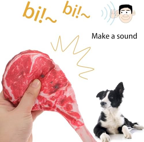 2Pcs Dog Chew Toys, Artificial Steak Plush Squeaky Dog Toys for Interactive