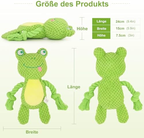 Dog Toys, Dog Squeaker Toys with Crinkle Paper(Green Frog)