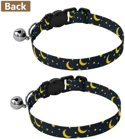Yellow Crescent Moons Easy to Clean Kitten Collar 2 Pack Lightweight Pet Collar for Cats and Dogs