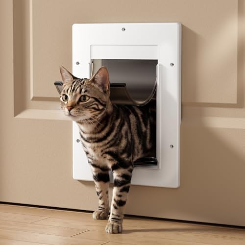 Cat Door for Interior & Exterior Doors, Pets Up to 20 lb, White | Soft Magnetic Flap, Sliding Lock Panel, Adjustable Tunnel, Save energy, Prevents Paw Pinching, Easy DIY Installation