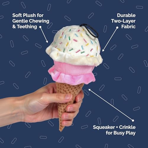 petlou Durable Plush Dogs Squeak Toys. 10-Inch Ice Cream