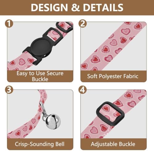 2 Pack Cat Collar Red Hearts Cat Collar Breakaway with Bell, Adjustable 10.6 to 17.1 Inches
