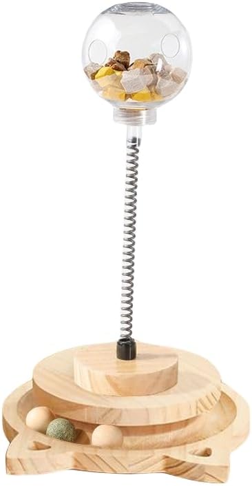 Cat Treat Ball Play Treat Dispenser Toy Catnip Roller Cats Slow Food Toy | Treat Dispenser, With Catnip, Roller Track Interactive, Solid Wood Feeder Ball，Slow Food Ball,Slow Treat Feeder