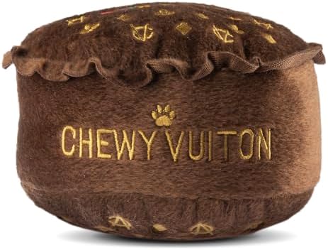 Dog Diggin Designs Chewy Vuiton Barkday Cake Plush Dog Toy | Luxury-Inspired Parody Designer Cake with Squeaker, Soft Plush Celebration Dog Toy – Prêt-à-Porter Play!