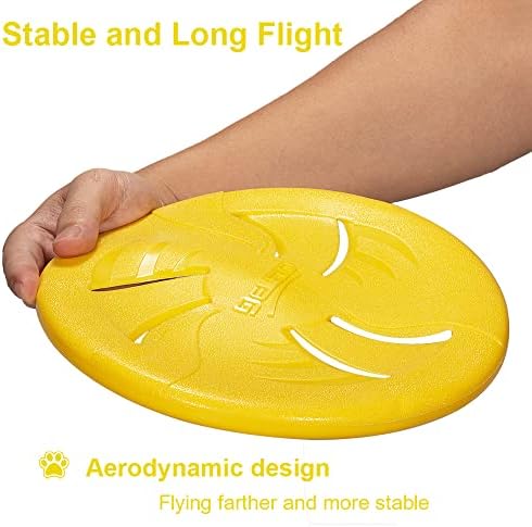 Indestructible Flying Discs, Interactive Dog Toy, Soft Lightweight Fetch Toys for Medium Large Dogs, Floats in Water & Safe on Teeth, 9 inch(Large, Yellow)