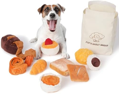 Nocciola Squeaky Bread Stuffed Dog Toys Pack - Puppy Toys with Grocery Bag to Keep Them Busy, Small Dog Toys for Boredom, Durable Snuffle Dog Toys for Small Medium Breeds Pet Gift