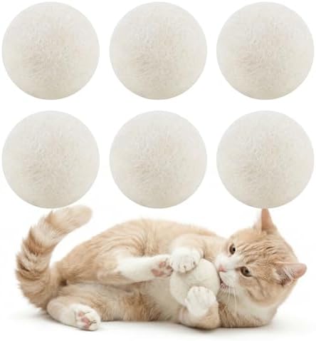 Wool Cat Balls 6 Pack, 100% New Zealand Handmade Wool Felt Cat Toys Balls 2 Inches, Kitten Toys Cats for Indoor Play & Exercise (6 Pack,Natural White)
