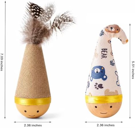 Interactive Wooden Cat Toy Natural Beechwood Wobble Tumbler Silent 2PCS
