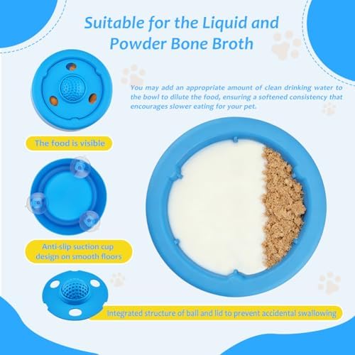 Slow Feeder Dog Bowls for Liquid Treat Dog Lick Bowl with Enrichment Rolling Ball Toy for Bone Broth Yogurt and Liquid and Thick Treat with Suction Cup Base for Small Medium Large Dogs