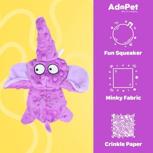 Purple Elephant Squeaky Pet Toy – 11.6 Inch Plush Dog Toy with Squeaker and Crinkle Paper, Soft Fabric, Interactive Chew Toy for Small and Medium Dogs
