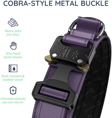 Premium Tactical Dog Collar - Adjustable Military Heavy Duty Dog Collar for Medium Large Dogs - Durable Metal Buckle Dog Collar with Leather Control Handle and Soft Comfortable Padding