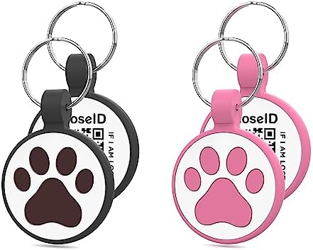 QR Code Cat Tag, Modifiable Pet Online Profile Display Page, Multiple Emergency Contact, Silent Silicone, Collar Accessories, Personalized Cat Tag (Small Breeds - 1", Black & Rose)
