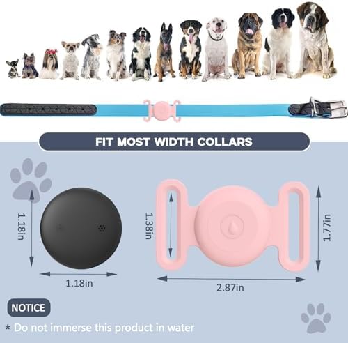 GPS Tracker for Dogs, Mini GPS Cat Tracker, IPX8 Waterproof GPS Trackers for Cats with Holder, No Monthly Fee, Work with Apple Find My(iOS Only), Smart Trackers for Dogs-Pink-4