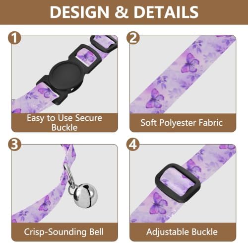 Watercolor Purple Butterflies Easy to Clean Small Dog Collar 2 Pack Soft Cat Collar