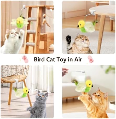 Migipaws Cat Toys,Interactive Lifelike Amakihi Flying Flapping Bird with Catnip, Feathers Hanging by Elastic String, Automatic Chirping Kitten Toys for Indoor Cats Self Play, Rechargeable(Green)