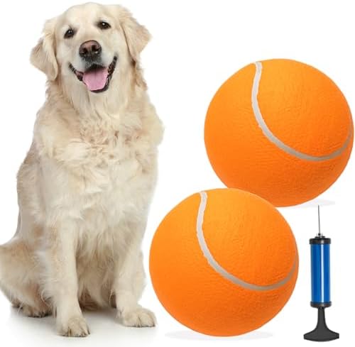 9.5" Large Dog Tennis Balls (2-Pack), Inflatable Toy with Pump