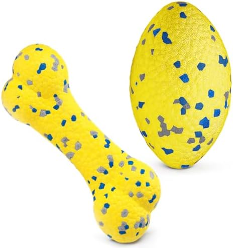 Moonorange 2Pcs Upgrade Bone Dog Balls+Rugby Dogs Toys for Aggressive Chewers, Indestructible Tennis Balls for Dogs (Yellow)