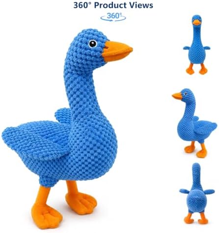 Blue Plush Duck Dog Toy, Stuffed Squeaky Toy with Crinkle Paper