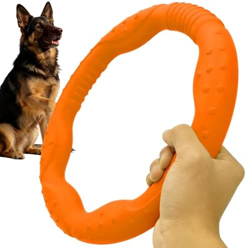 LaRoo Dog Chew Toy Ring, Floating Dog Pool Toy, Flying Disc for Medium & Large Dogs, Interactive Tug of War & Teething Relief, Pet Training Outdoor Fetch Toys (Orange,11.8'')