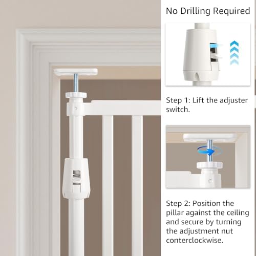 unipaws 86" High Extra Tall Cat Safety Gate, Auto Closing and No Drilling | Fit for 35"-38" Wide and 86"-98" Height Opening, Suitable for Doorway Hallway Stairs, Cat Dog Proof, Indoor Use, White