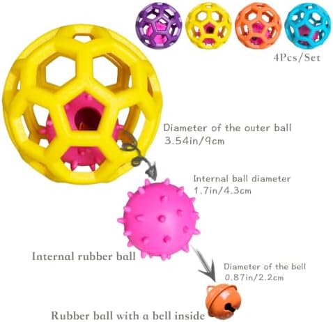 4pcs Dog & Cat Ball Toy Interactive Chasing Balls with Bell for Pet