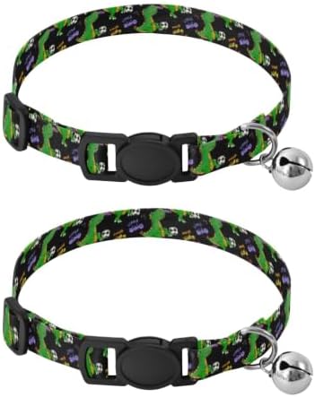 2 Pack Cat Collar Dinosaur Soccer Ball Decorative Pet Collar with Bell, Adjustable 10.6 to 17.1 Inches
