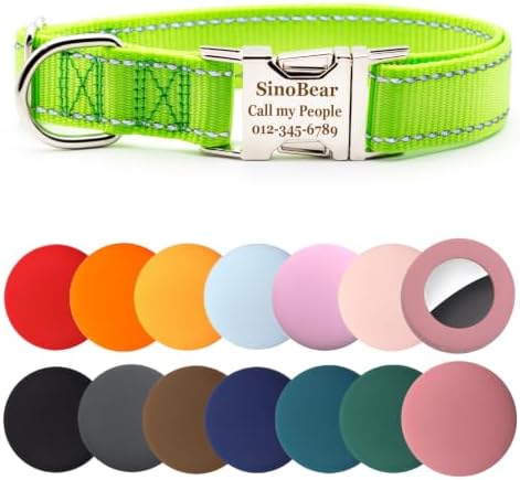 Personalized Dog Collar, Reflective Custom Dog Collar with Name Phone Number Adjustable Size (XS S M L) (Lime)